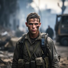Obraz premium portrait of the special forces soldier on battlefield.