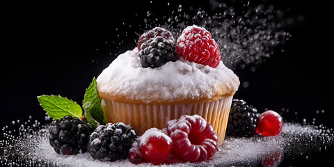 cupcake with berries and mint,Muffin cupcake with rainbow sugar candy on top,A series of cupcakes...