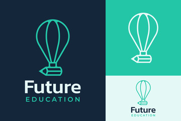Creative Pencil Flying Air Balloon Education Future Dream Career Logo Design Branding Template