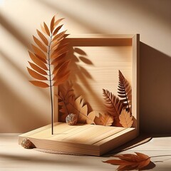 Empty wood book with feather