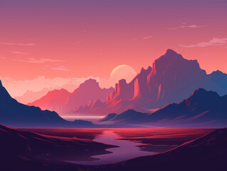 Fototapeta na wymiar sunset valley illustration,created with Generative AI tecnology.
