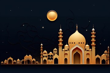 Free vector Islamic Ramadan Kareem Eid Mubarak  with mosque  
