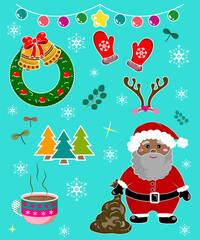 Christmas Day, illustration, Santa Claus, happy festival, gifts, toys, decorations, Christmas tree, snowflakes, cute.