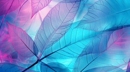 Macro leaves background texture blue, turquoise, pink color.