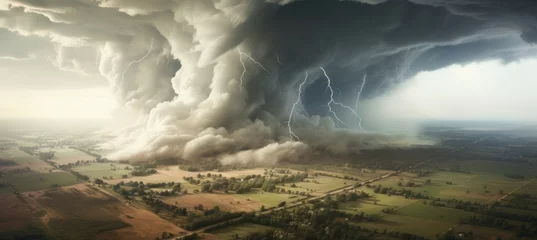 Muurstickers Clouds storm tornado. Nature disaster. Generative AI technology.   © Hero Design