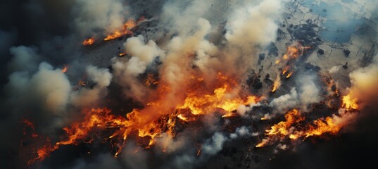 wildfires, aerial view --ar 9:4 --stylize 250 --v 5.2 Job ID: b69bb3a6-e05f-4b8c-93ff-0abe5a352522 - obrazy, fototapety, plakaty