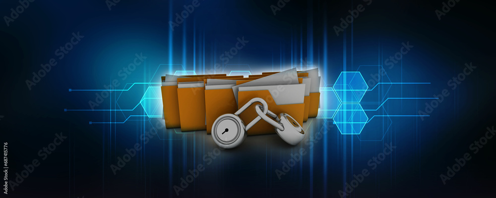 Poster 3d rendering folder protected lock