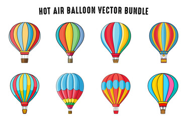 Hot air balloon flat illustration Set, Colorful Hot air Balloon vector bundle