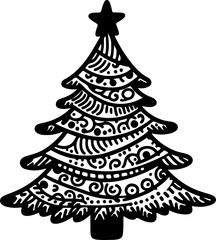 doodle line tiny christmas tree Vector illustration of hand drawn outlines silhouettes design on white background