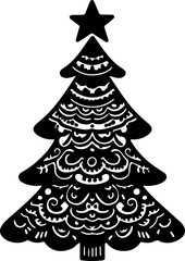doodle line tiny christmas tree Vector illustration of hand drawn outlines silhouettes design on white background