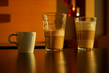 coffee. the drink based on coffee in different containers. detail.