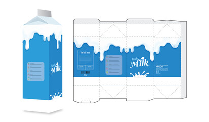 Milk Packaging Carton box with Dripping Milk Vector Resource