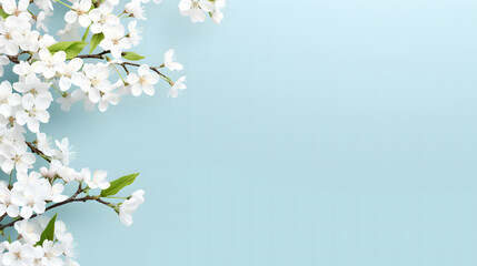 spring border background with white blossom copy space. - obrazy, fototapety, plakaty