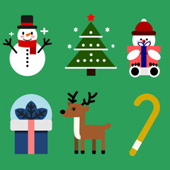 set of christmas elements flat illustration