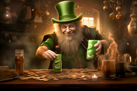 Irish mythology a leprechaun celebrates sait patricks day