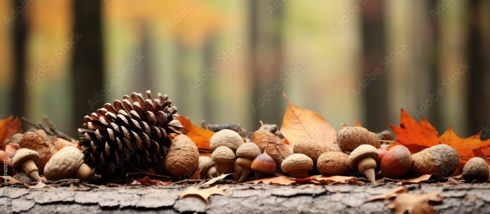 Wall mural Fall blessings like pinecones and acorns