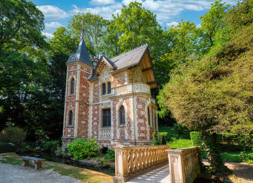 Le Port Marly, France - June 13 2023: Chateau d'If in the Park de Monte-Cristo. This castle located 20 km from Paris was the writing studio of Alexandre Dumas from 1846 to 1851.
