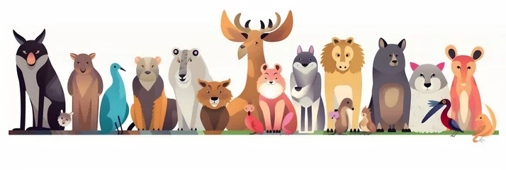 Gordijnen Bannière Animaux et faune sauvage, vector, flat design, illustration et background. © MATTHIEU