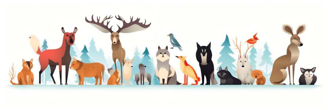 Banni&egrave;re Animaux et faune sauvage, vector, flat design, illustration et background.