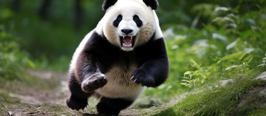 Fototapeta premium Cheerful panda in China playing.