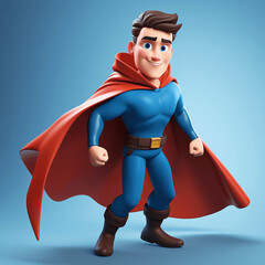 Generic Dynamic 3D Cartoon Superhero in Heroic Cape Pose - obrazy, fototapety, plakaty