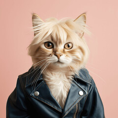 Punk Paws: Cat Rocks the Scene in Edgy Leather Jacket - A Stylish and Rebel Feline