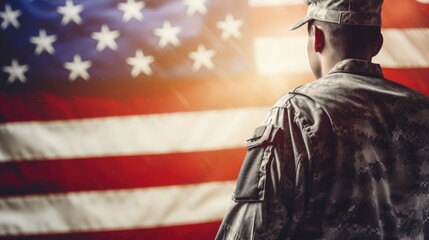 silhouette of a soldier with American flag