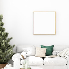 Interior mockup and frame mockup in christmas home decor living room