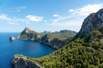 Mirador Es Colomer towards the island Colomer and Punta Nau on Formentor peninsula - Mallorca, Spain