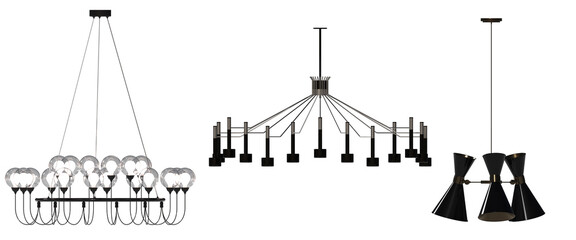 chandelier on the ceiling isolated on white background, hanging lamp, pendant light, 3D illustration, cg render