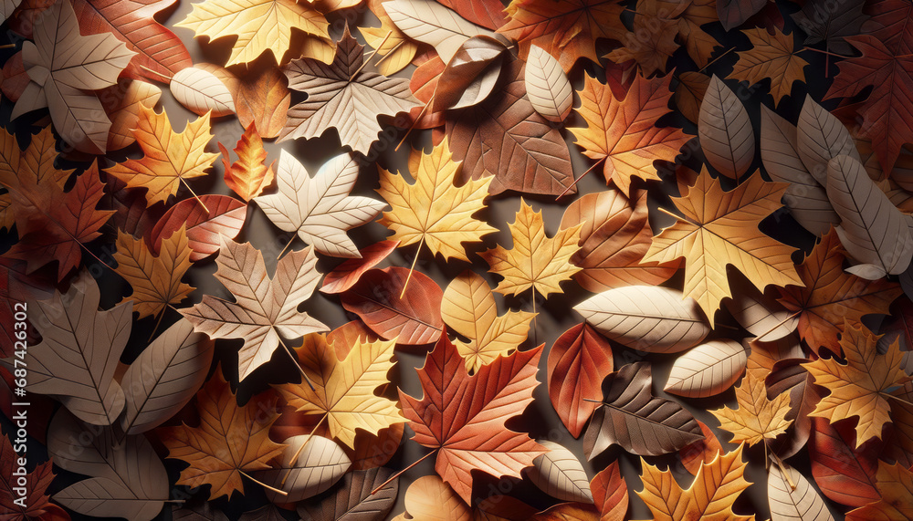 Poster autumn leaves background. top view. generative ai