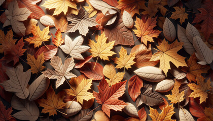 Naklejka na ściany i meble Autumn leaves background. Top view. Generative AI