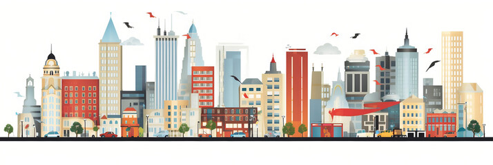 Ville et urbanisme (paysages urbains, architecture), vector, flat design, illustration et background.