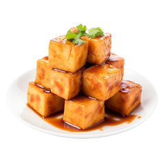 Marinated tofu cubes isolated on transparent background,transparency 