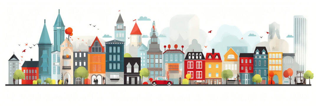 Ville et urbanisme (paysages urbains, architecture), vector, flat design, illustration et background.