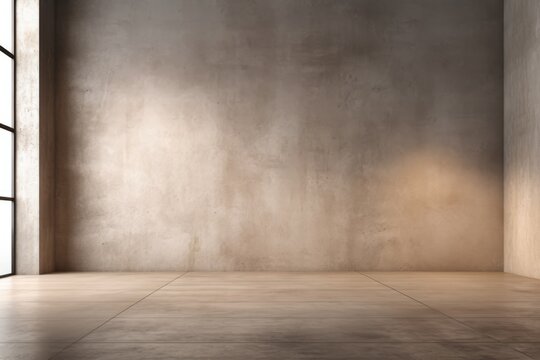 Interior of a empty room in minimalist grunge style with a blank concrete wall for mock up, montage, copy space