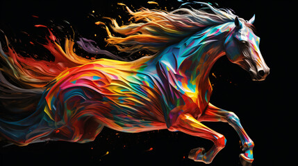 Colorful horse running on black background