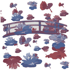 Abstract geometrical water lilies. Creative beauty, water lilies in the swamp.