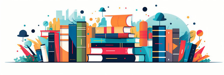 Éducation et apprentissage (livres, écoles), vector, flat design, illustration et background.
