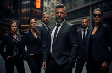 group of business professionals exude a serious and professional demeanor, reflecting their commitment and business attitude with a focused and determined look. Generative AI.
