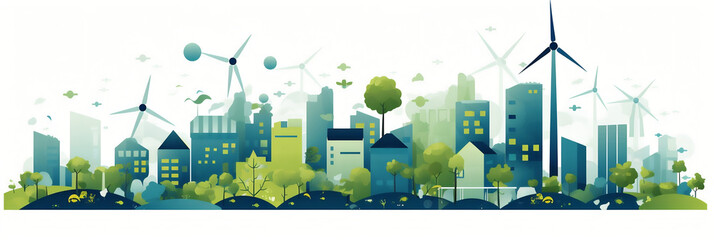 Environnement et durabilité (énergies renouvelables, écologie), vector, flat design, illustration et background. - obrazy, fototapety, plakaty