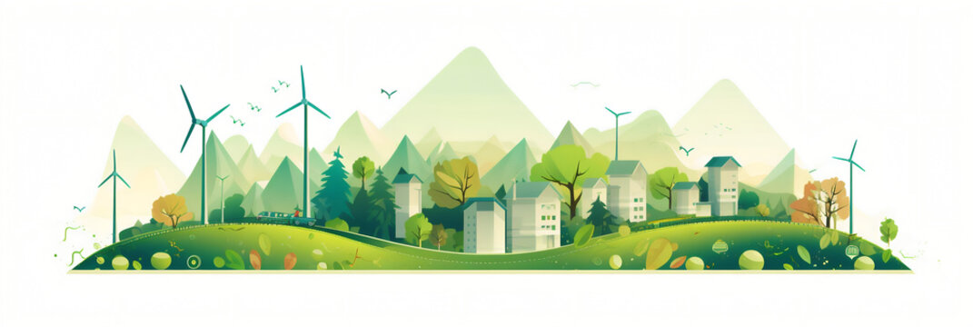 Environnement et durabilit&eacute; (&eacute;nergies renouvelables, &eacute;cologie), vector, flat design, illustration et background.