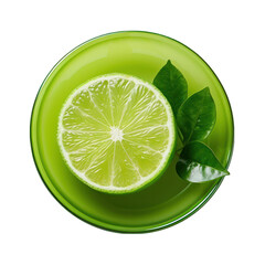 Top view of a lime on a plate Isolated on Transparent or White Background, PNG