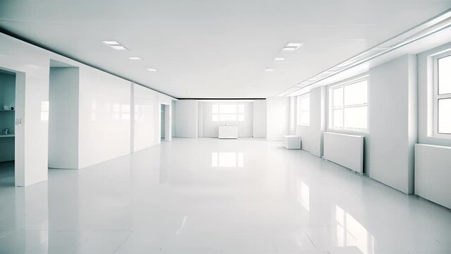Glossy spacious well lit white interior with light reflections and copy space. 