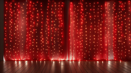 Christmas lights strings curtain decorative backdrop with red curtain