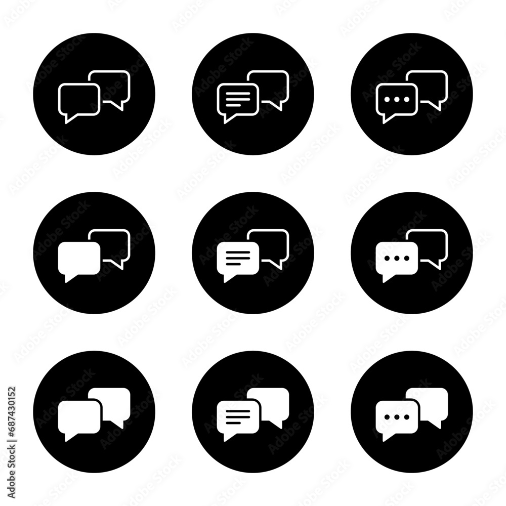 Fototapete Message, speech bubble icon vector set collection in black circle