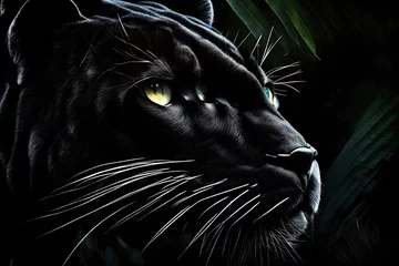 Fotobehang black panther dark and furious face in the black background  © Ya Ali Madad 