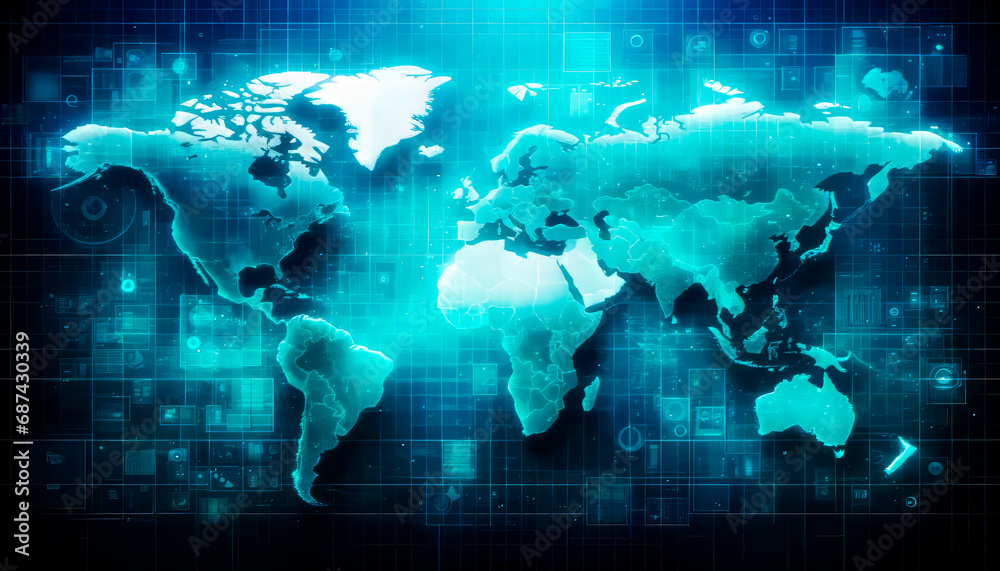 Poster illuminated digital globe showcasing international connectivity. technological globalization. genera