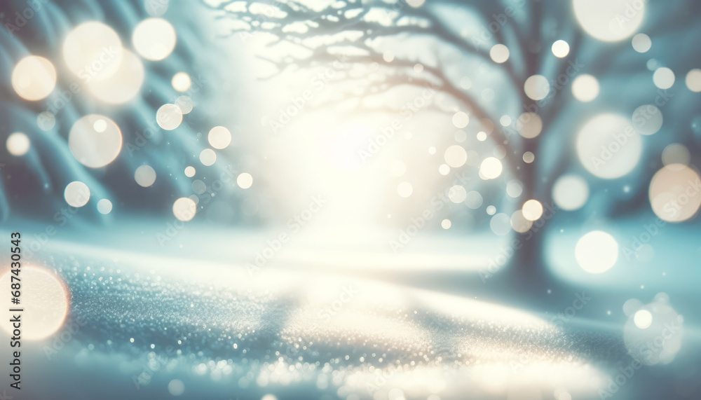 Poster Whimsical bokeh and frosted branches creating a delicate winter vignette. Mystical morning concept. Generative AI