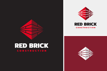 Red brick logo vector, handyman logo, construction logo design template